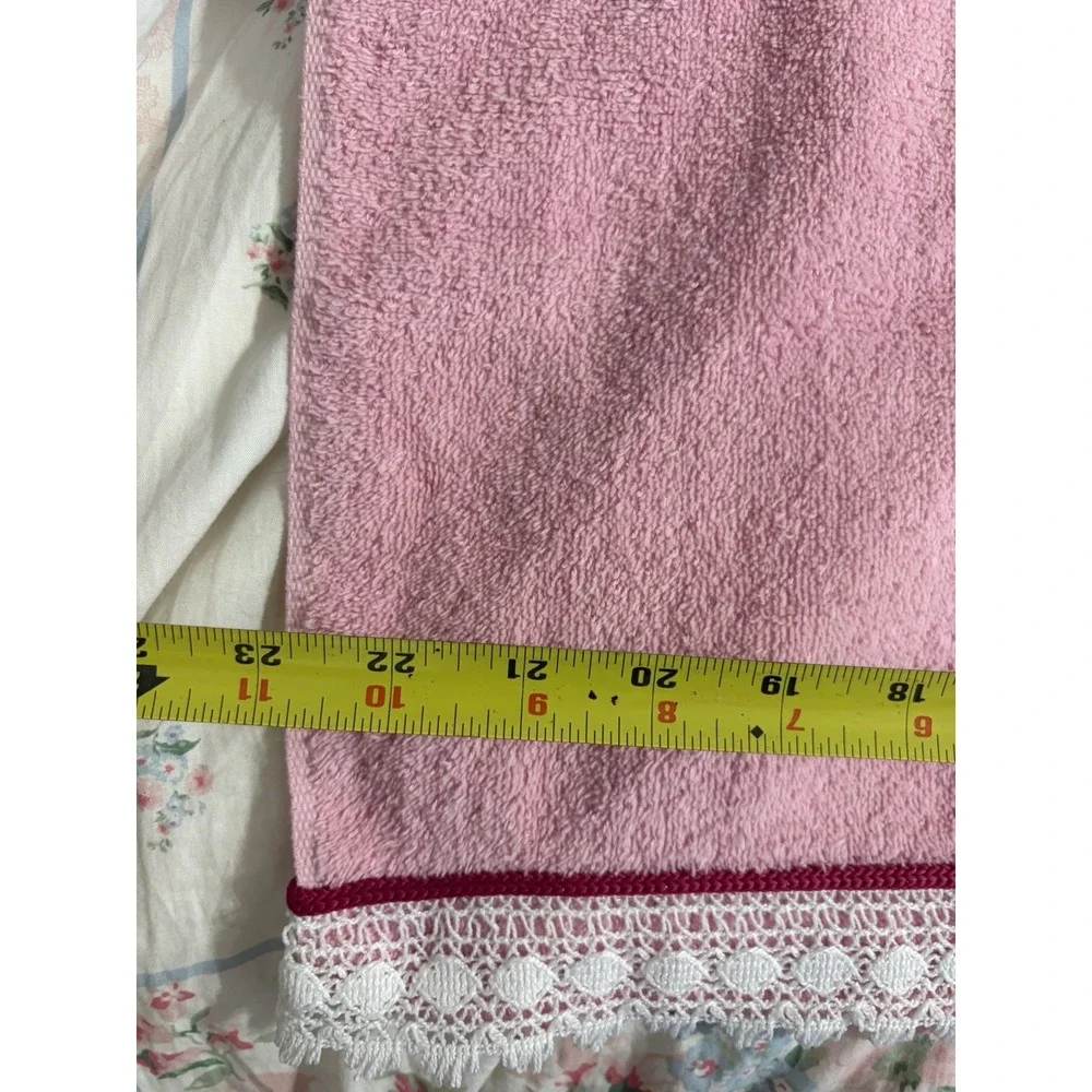Vintage Dundee Bath Towel Set Pink Lace Cotton Blend 80s 90s Pair Ruffle